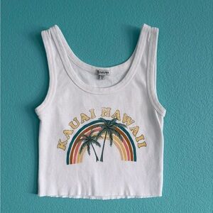 Kauai Hawaii Crop Top with Rainbow and Palm Design 🌈☀️🌴
